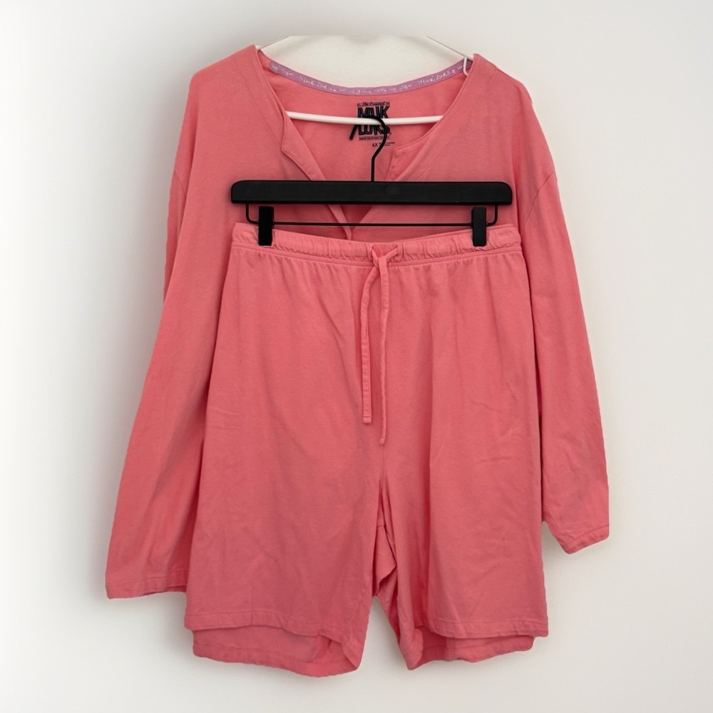 MUK LUKS Pajama Set Women Plus 4X Salmon Loungewear 100% Cotton Comfy Breathable